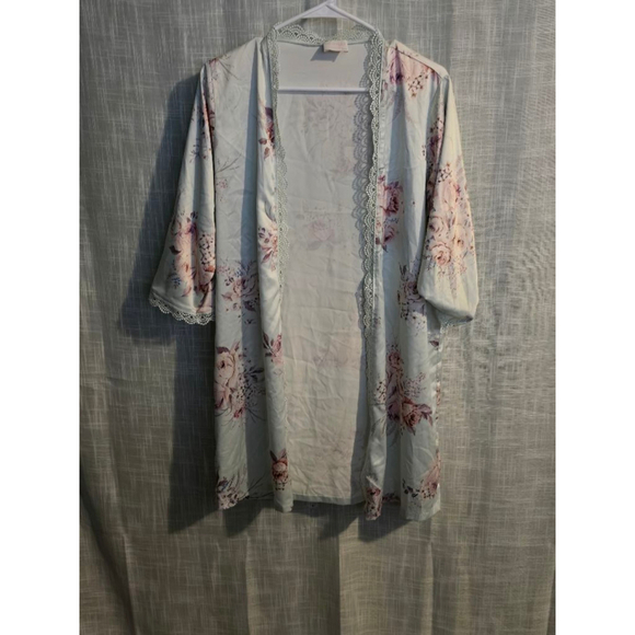 Women's Le‎ Rose Robe Size XS/S Blue Floral - Picture 1 of 5